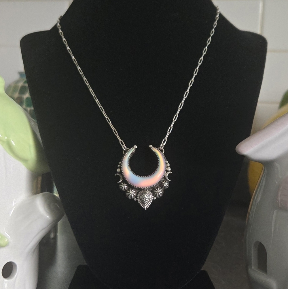 Lavender Star Designs Aura Opal Lunar Dream Silver Crescent Moon Pendant Artisan - Picture 2 of 11